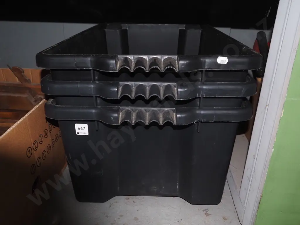 3x black plastic tubs Image 1++