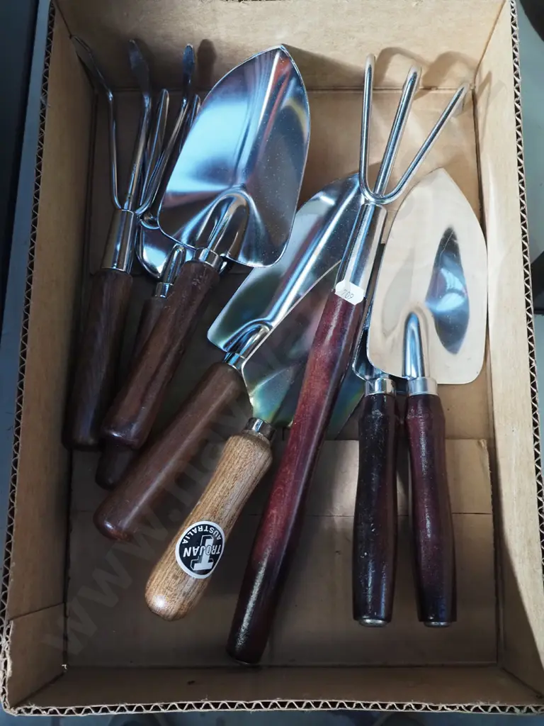 box of wood handled garden tools Image 1++