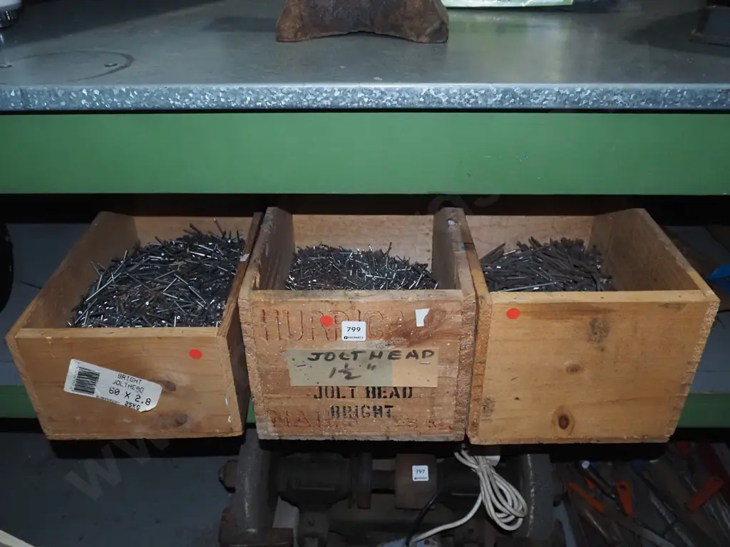 3x wooden crates of nails - red dots Image 1++