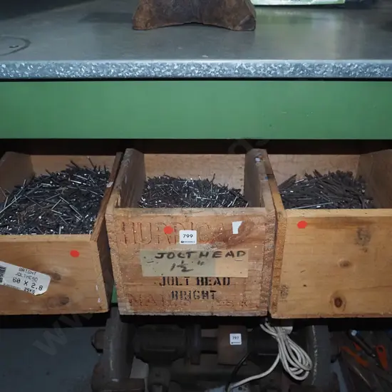 3x wooden crates of nails - red dots