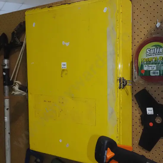 yellow metal wall mounted single door cupboard H-630 W-450 D-125