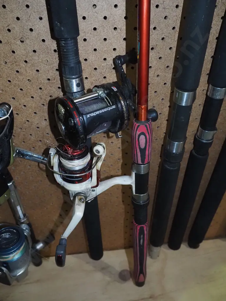2x fishing rods and reels - blue dots Image 1++