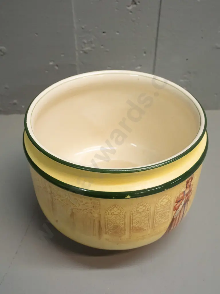 Royal Doulton Shakespeare jardiniere - Katharine and Wolsey - some loss to green banding and crazing H-170 D-210 Image 1++