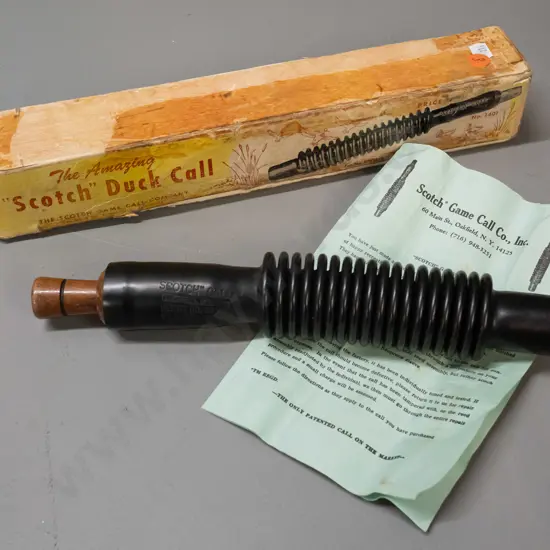 "Scotch" timber and rubber duck call, with original box - made in USA, box has damage L-340