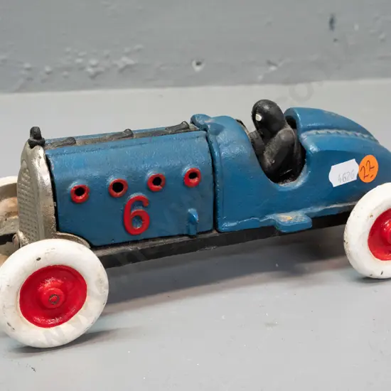 reproduction 1930s style cast iron racer with opening engine compartment - one side jammed. H-95 L-245