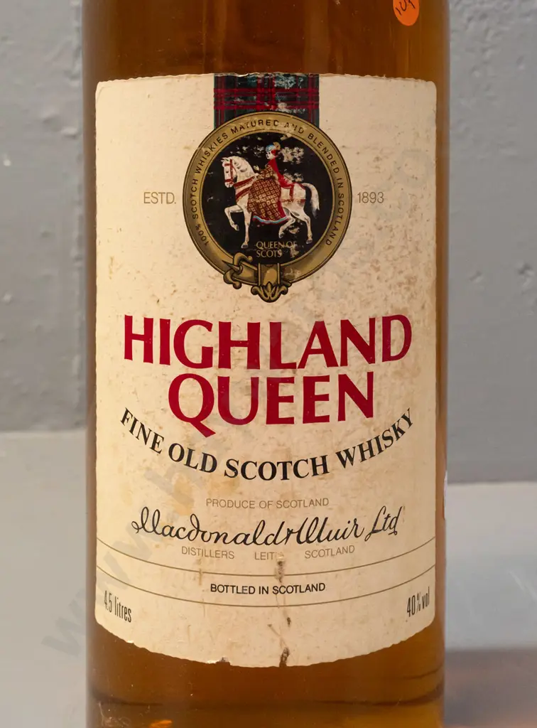 very large 4.5 litre Highland Queen Scotch whisky bottle - "1992 Christmas" label on base - has tape around seal, unsure Image 1++