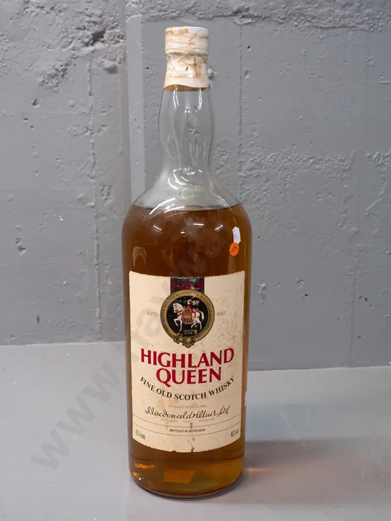 very large 4.5 litre Highland Queen Scotch whisky bottle - "1992 Christmas" label on base - has tape around seal, unsure Image 1++