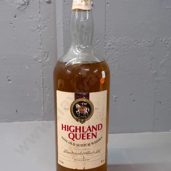 very large 4.5 litre Highland Queen Scotch whisky bottle - "1992 Christmas" label on base - has tape around seal, unsure