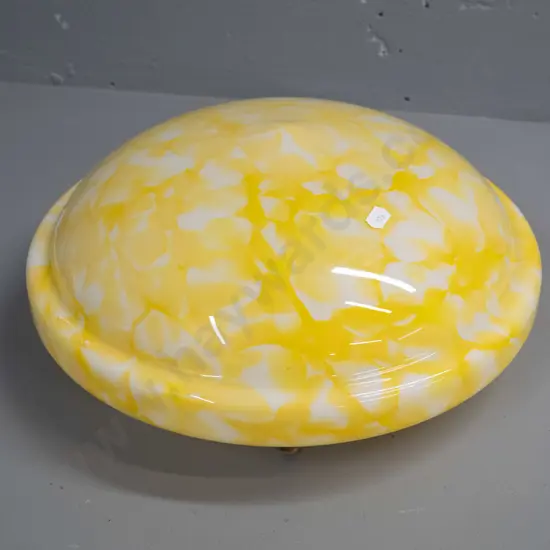 vintage bright yellow stipple pattern glass ceiling light shade, no fitting or journal, has hanging cords H-160 D-350