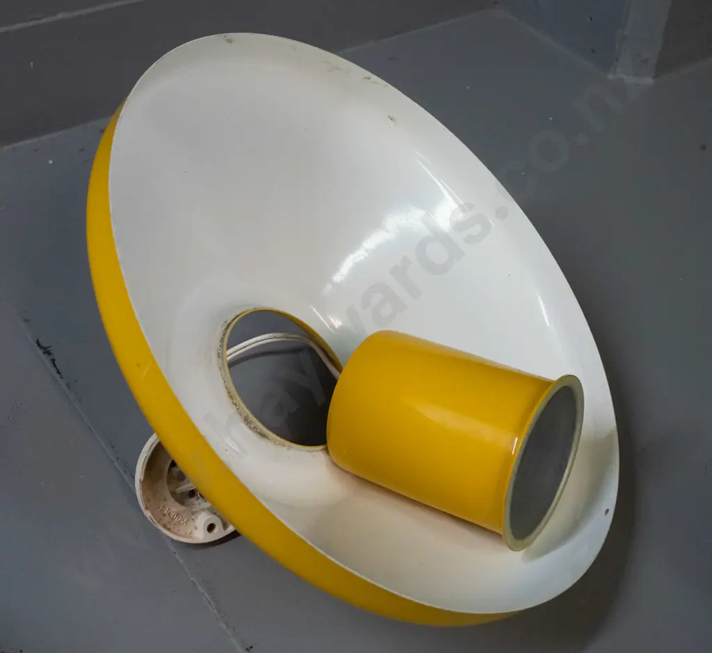 retro spun metal bright yellow painted ceiling light fitting - some marks to finish H-180 D-310 Image 1++