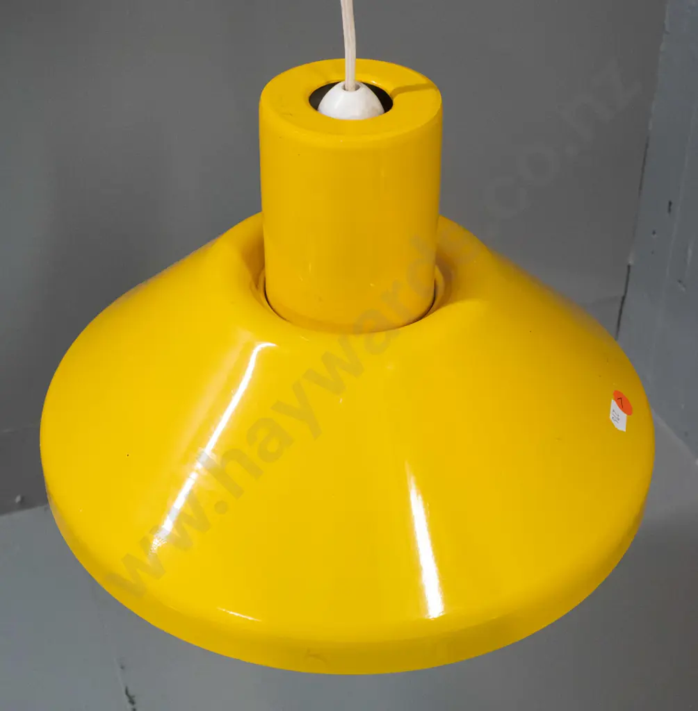 retro spun metal bright yellow painted ceiling light fitting - some marks to finish H-180 D-310 Image 1++