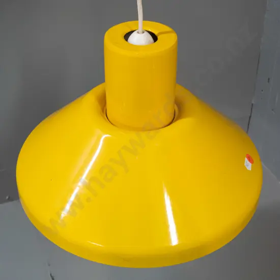retro spun metal bright yellow painted ceiling light fitting - some marks to finish H-180 D-310
