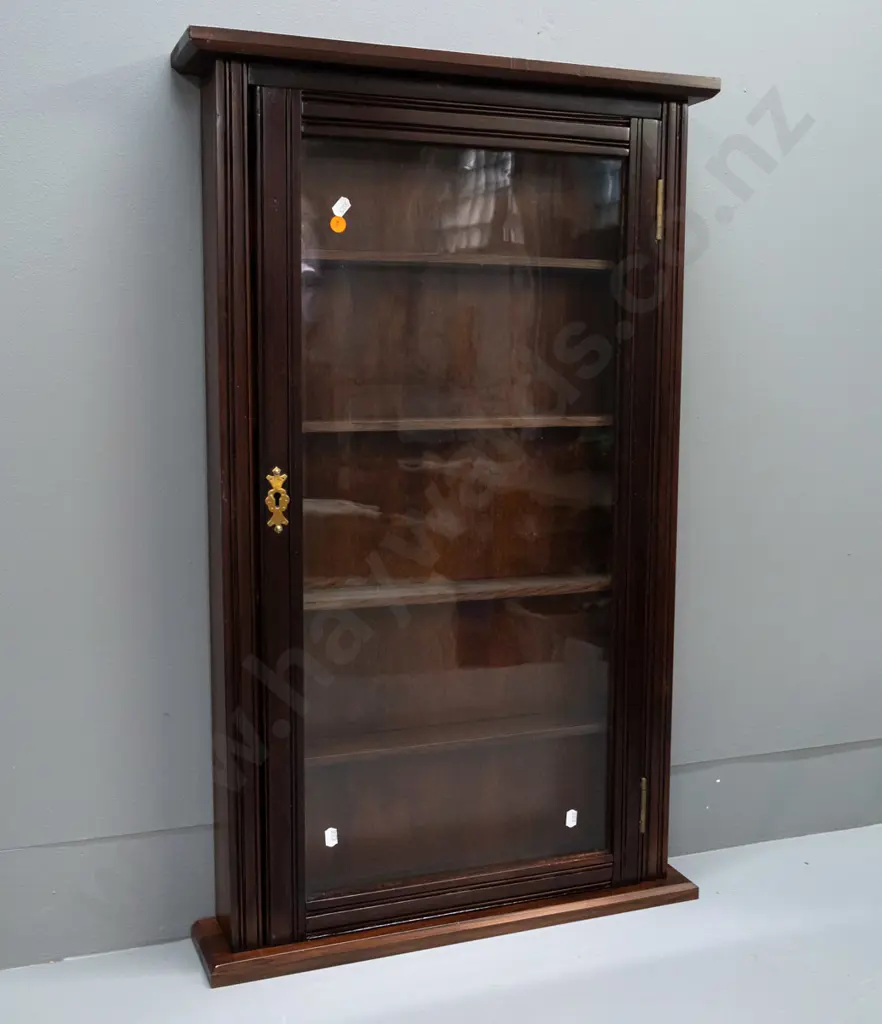 traditional style mixed timber and MDF thin display cabinet with glazed door, 4 shelves, brass escutcheon & Image 1++