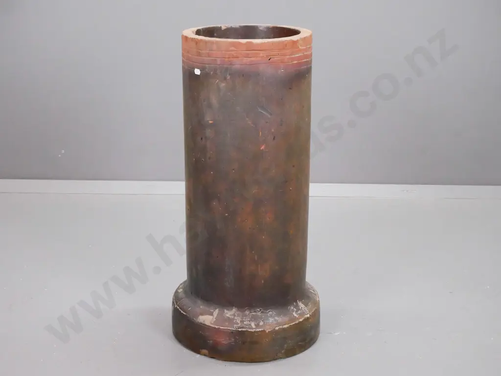 glazed terracotta pipe (or chimney pot?) with one flared end - some chips around base H-710 D-360 at wider end Image 1++
