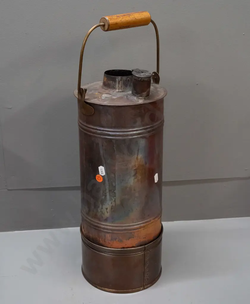 copper thermette with brass handle - age wear and discolouration H-510 D-190 Image 1++