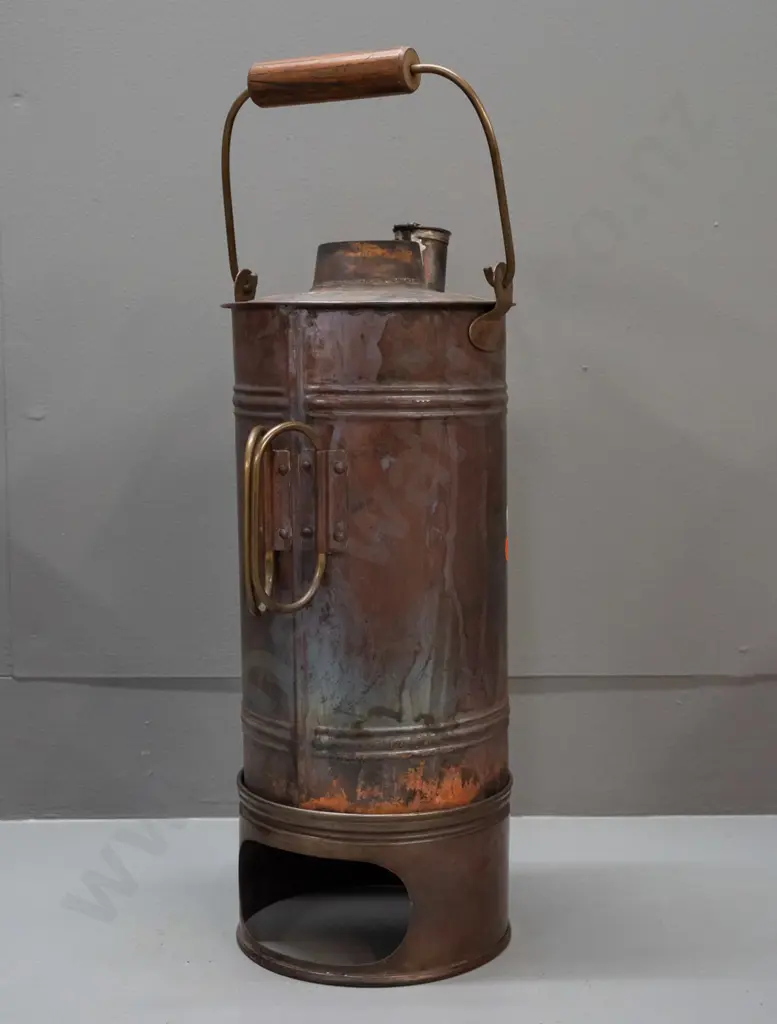 copper thermette with brass handle - age wear and discolouration H-510 D-190 Image 1++