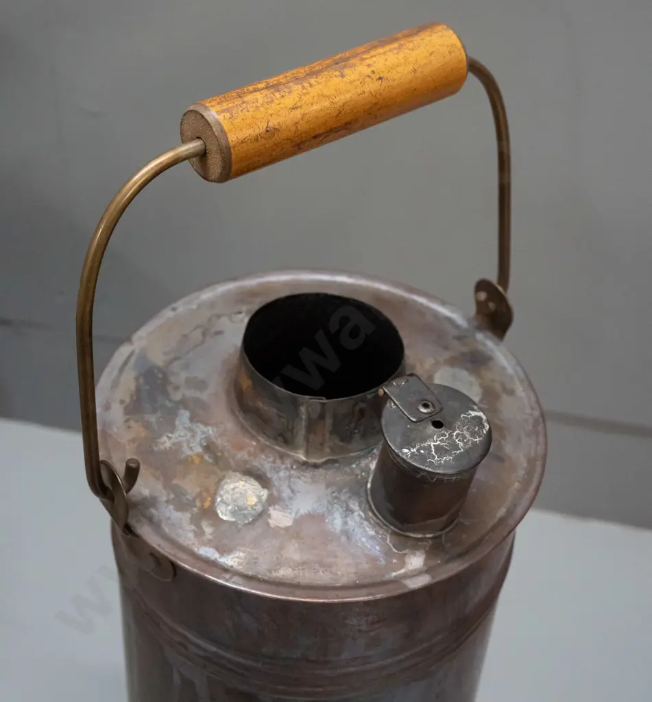 copper thermette with brass handle - age wear and discolouration H-510 D-190 Image 1++