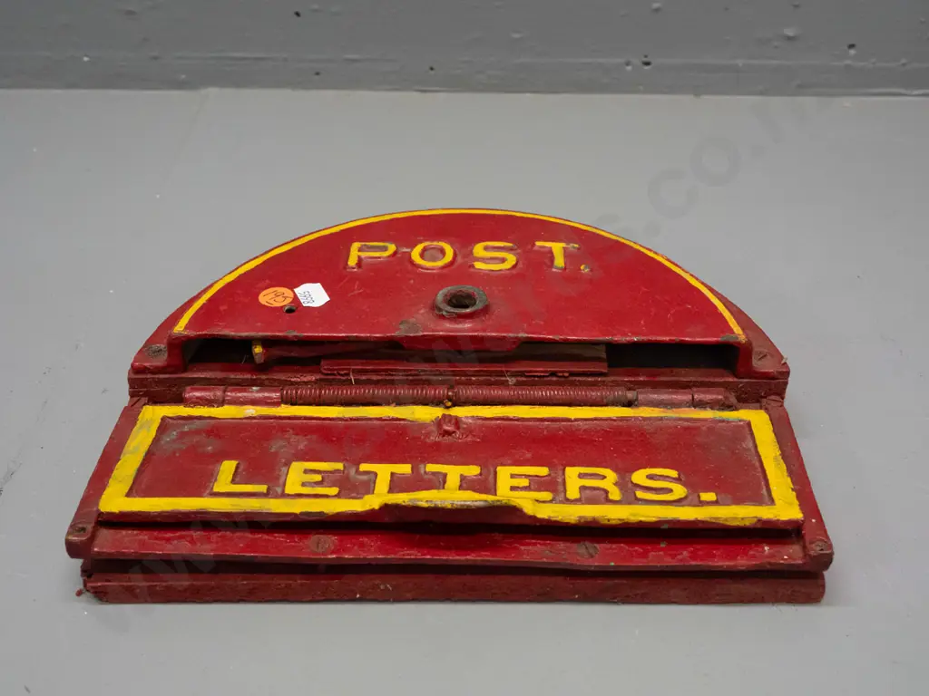 cast metal letter slot and surround with rotating cover marked "Closed" - may be missing handle or lock from front, Image 1++