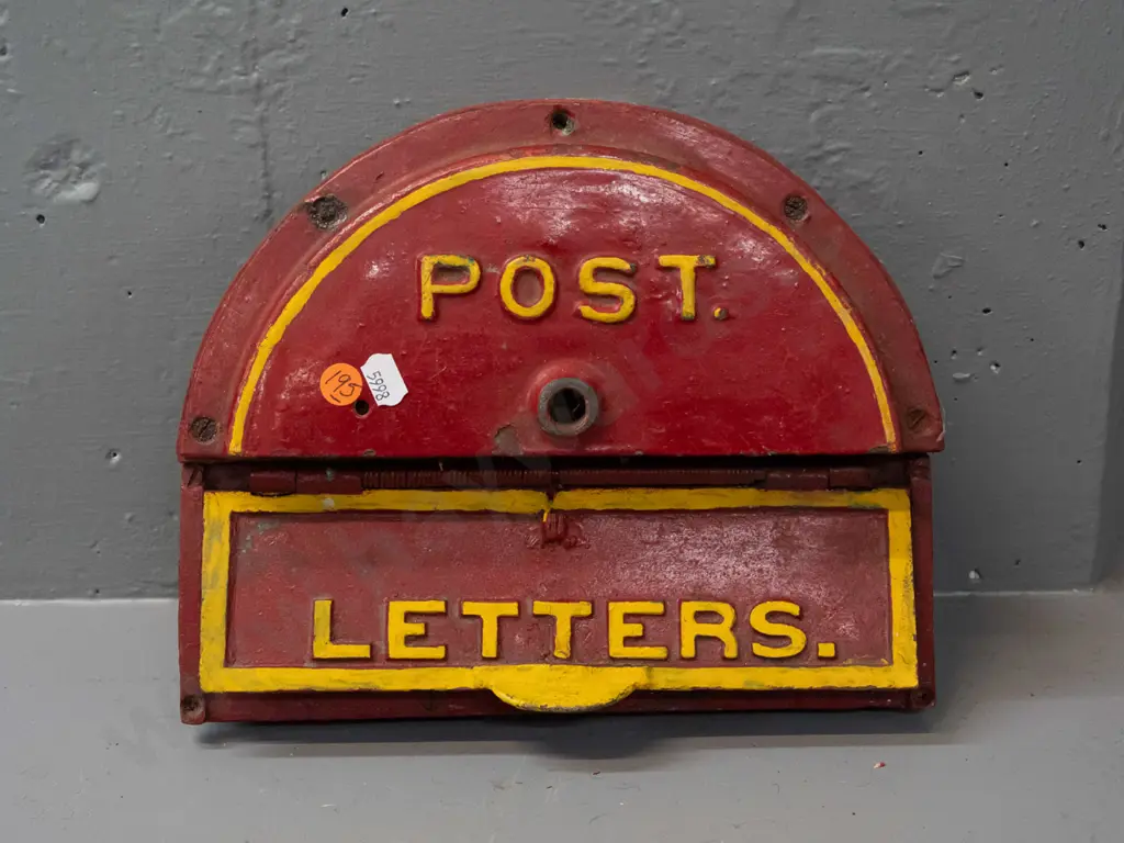 cast metal letter slot and surround with rotating cover marked "Closed" - may be missing handle or lock from front, Image 1++