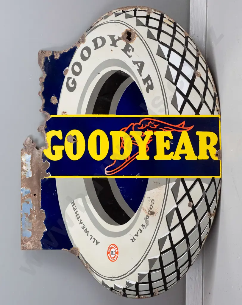 vintage tin & enamel double-sided Goodyear advertising sign H-860 W-610 (some corrosion) Image 1++