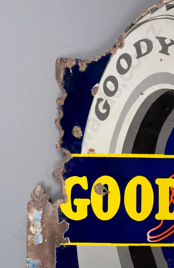 vintage tin & enamel double-sided Goodyear advertising sign H-860 W-610 (some corrosion) Image 1++