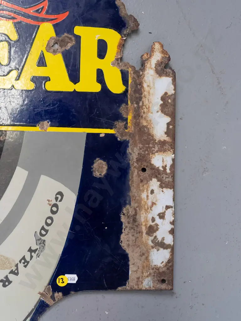 vintage tin & enamel double-sided Goodyear advertising sign H-860 W-610 (some corrosion) Image 1++