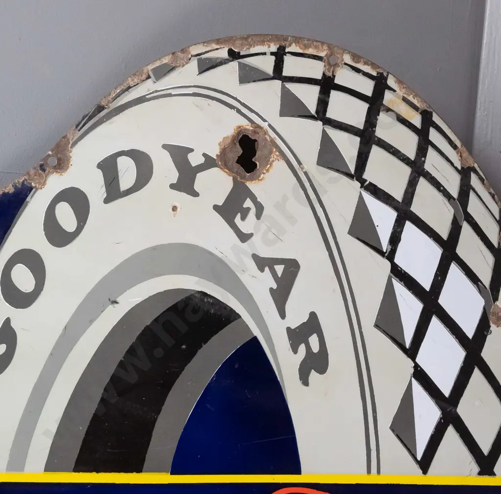 vintage tin & enamel double-sided Goodyear advertising sign H-860 W-610 (some corrosion) Image 1++