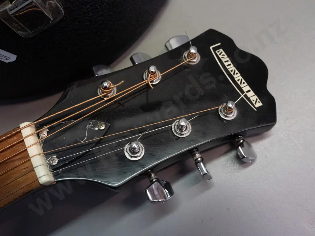 Mannix resonator acoustic guitar - black lacquer finish and chrome resonator, with fitted case. L-1010 W-375 Image 1++