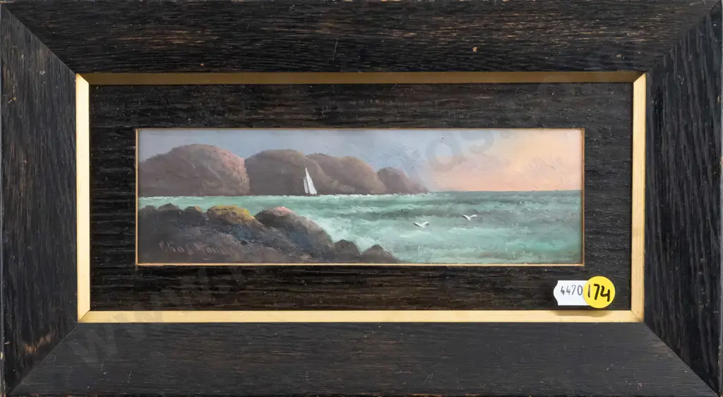 Charles Young, small framed watercolour - coastal scene  H-60 W-200 Image 1++