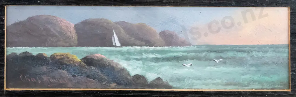 Charles Young, small framed watercolour - coastal scene  H-60 W-200 Image 1++