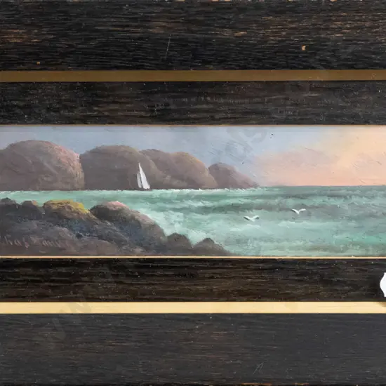 Charles Young, small framed watercolour - coastal scene  H-60 W-200