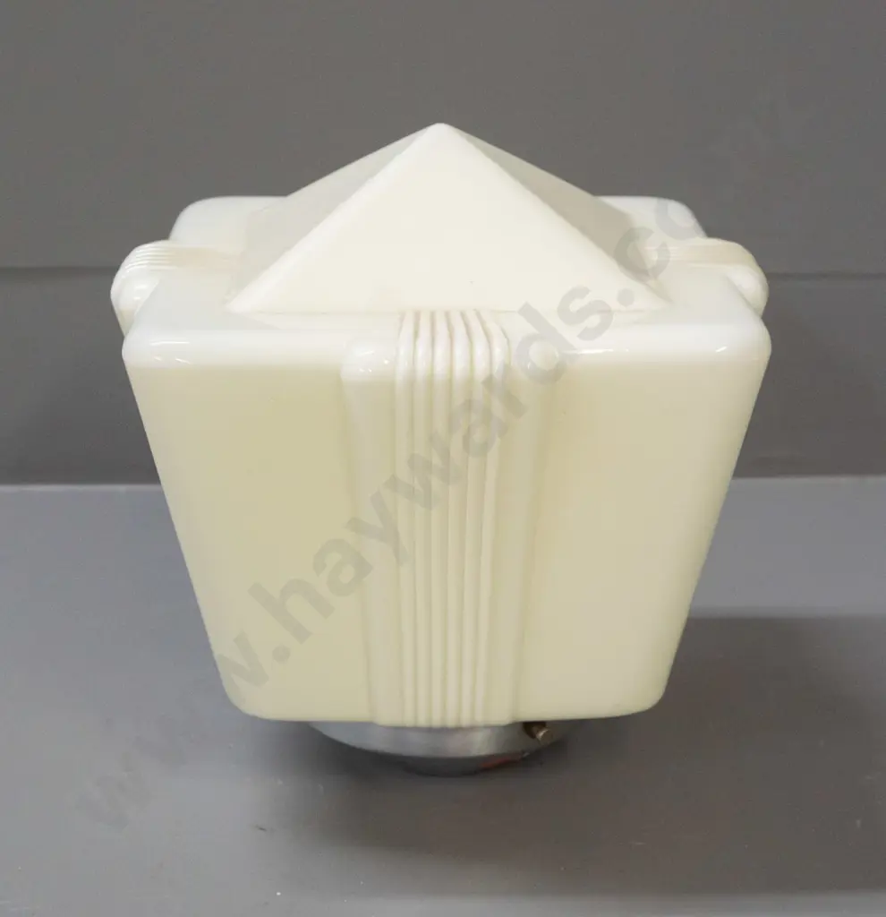 vintage deco cream colour glass faceted pyramid shape ceiling light shade with chrome journal H-210 W-200 D-200 Image 1++