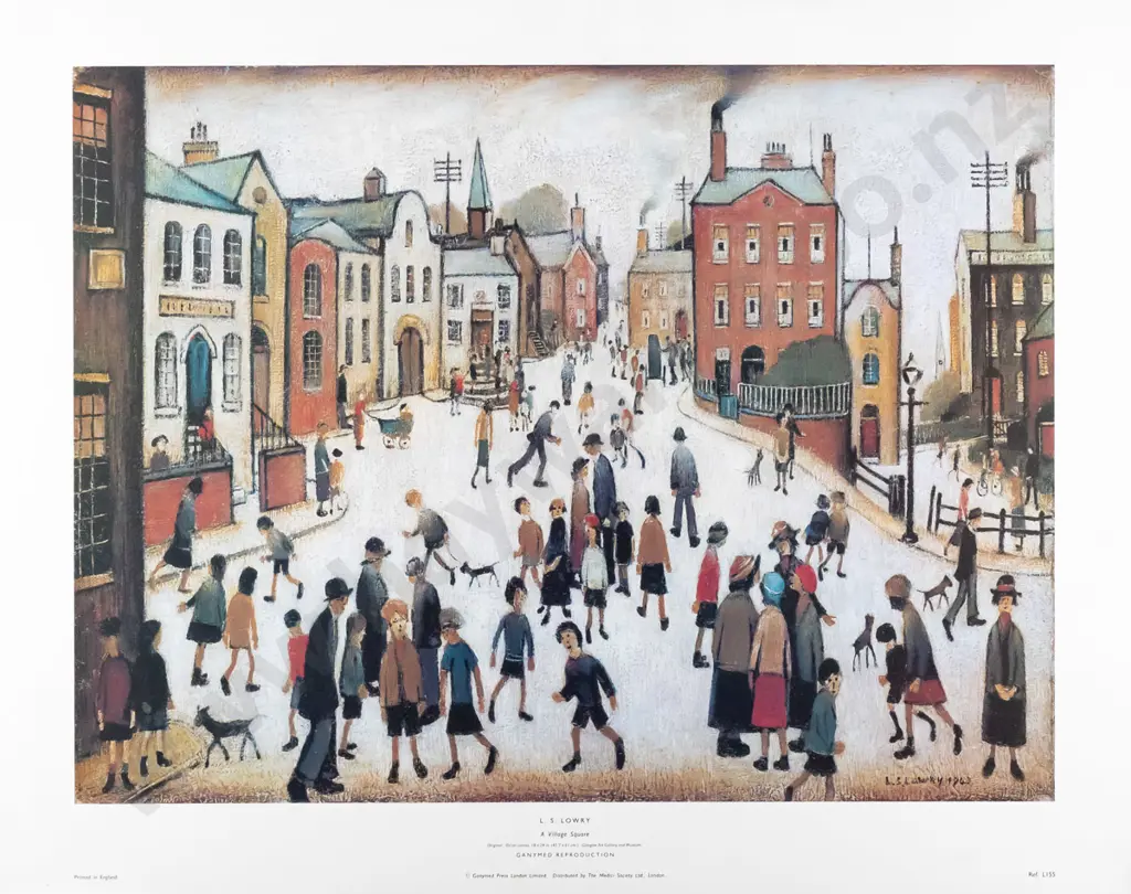 L. S Lowry - poster print on board "Village Square" H-570 W-720 Image 1++