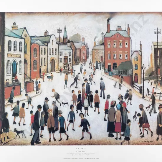 L. S Lowry - poster print on board "Village Square" H-570 W-720
