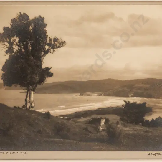 George Chance - framed vintage photograph "Warrington Beach, Otago" H-195 W-240 (slight aging)