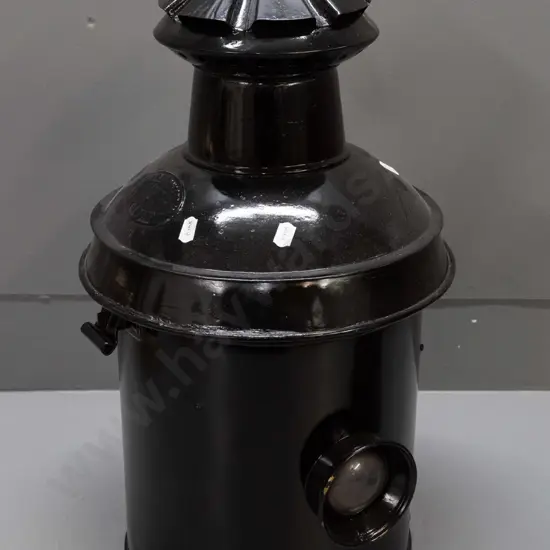 large black railway signal lantern with 2 small frosted glass lenses - plaque reads McKenzie & Holland Railway SIgnal