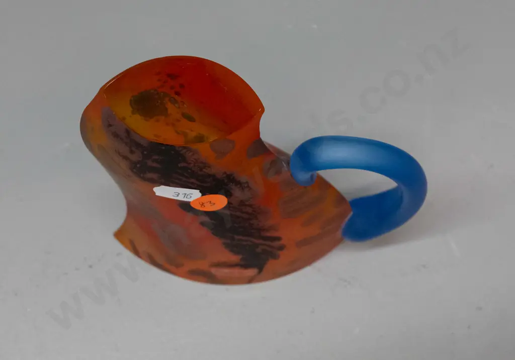 Kosta Boda art glass ornament - orange and blue abstract, signed Kjell Engman, numbered 7263034, "Limited 1000 ex" H-170 Image 1++