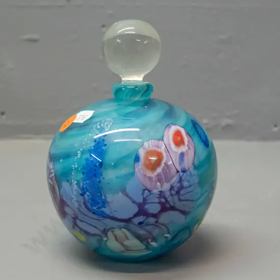 art glass stoppered bottle with under-sea motif decorations, clear stopper H-150 D-105