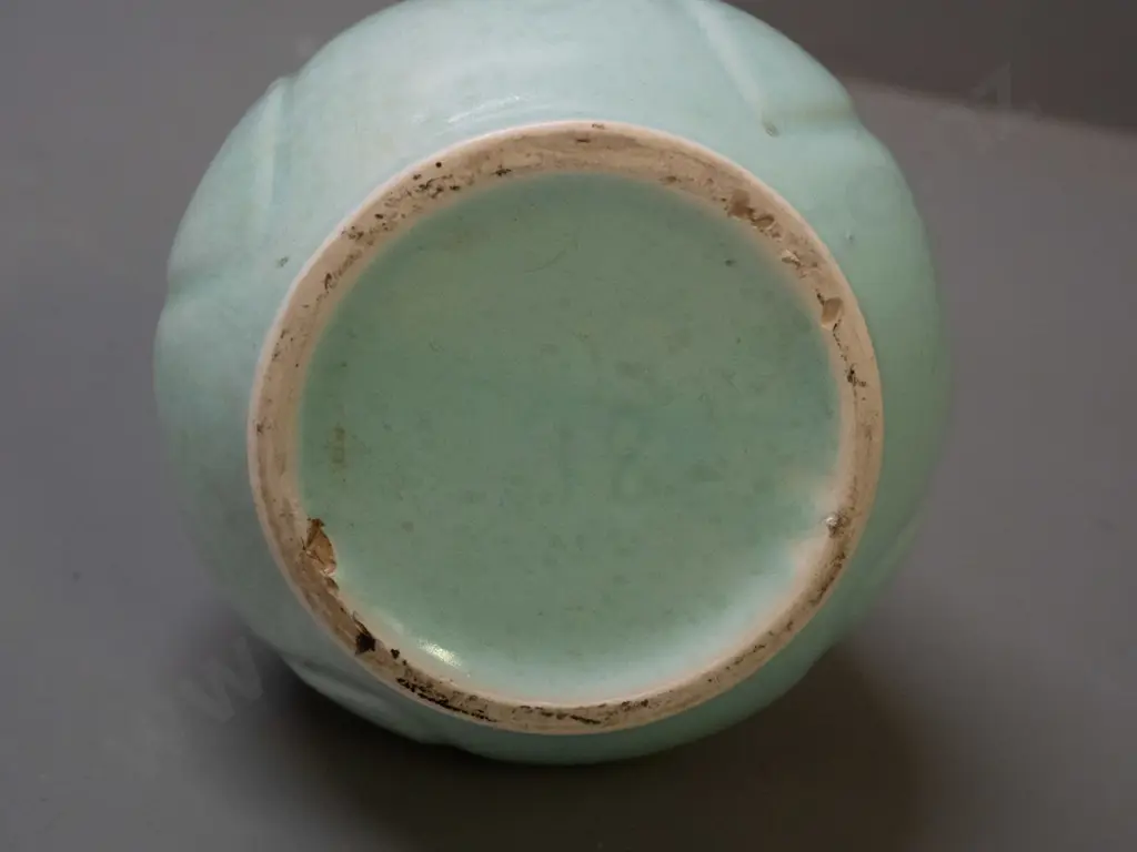 (Crown Lynn?) vase with large 18 or 81 mark on base, celadon green shade glaze H-220 D-130 at widest Image 1++