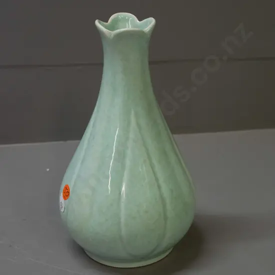 (Crown Lynn?) vase with large 18 or 81 mark on base, celadon green shade glaze H-220 D-130 at widest