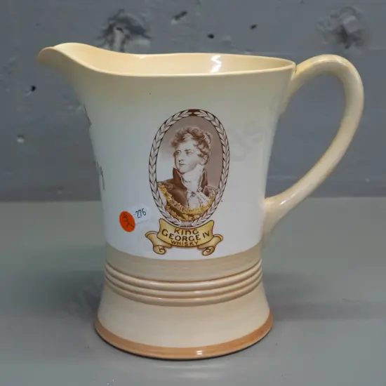 vintage Shelley King George IV Whisky musical jug with working music mechanism H-200 W-220 at handle