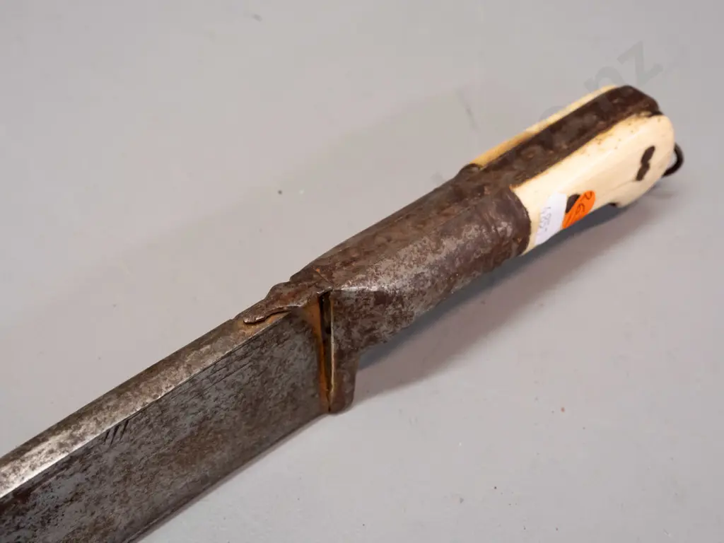 vintage (19th century?) Afghanistan Khyber sword with bone and metal handle, ribbed blade, some corrosion and wear L-715 Image 1++