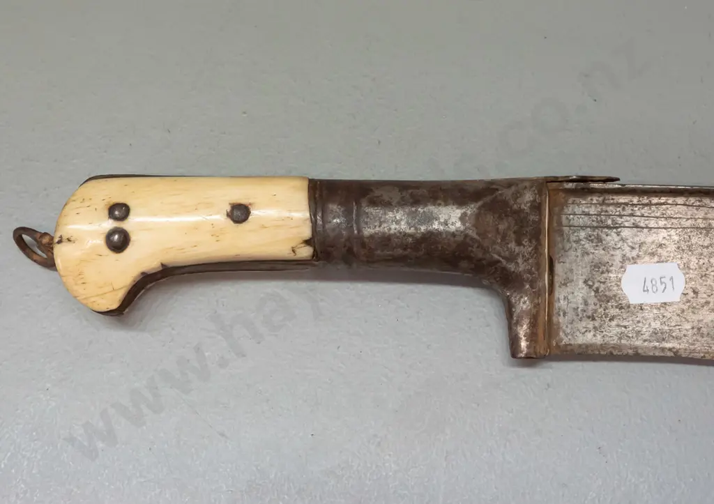 vintage (19th century?) Afghanistan Khyber sword with bone and metal handle, ribbed blade, some corrosion and wear L-715 Image 1++