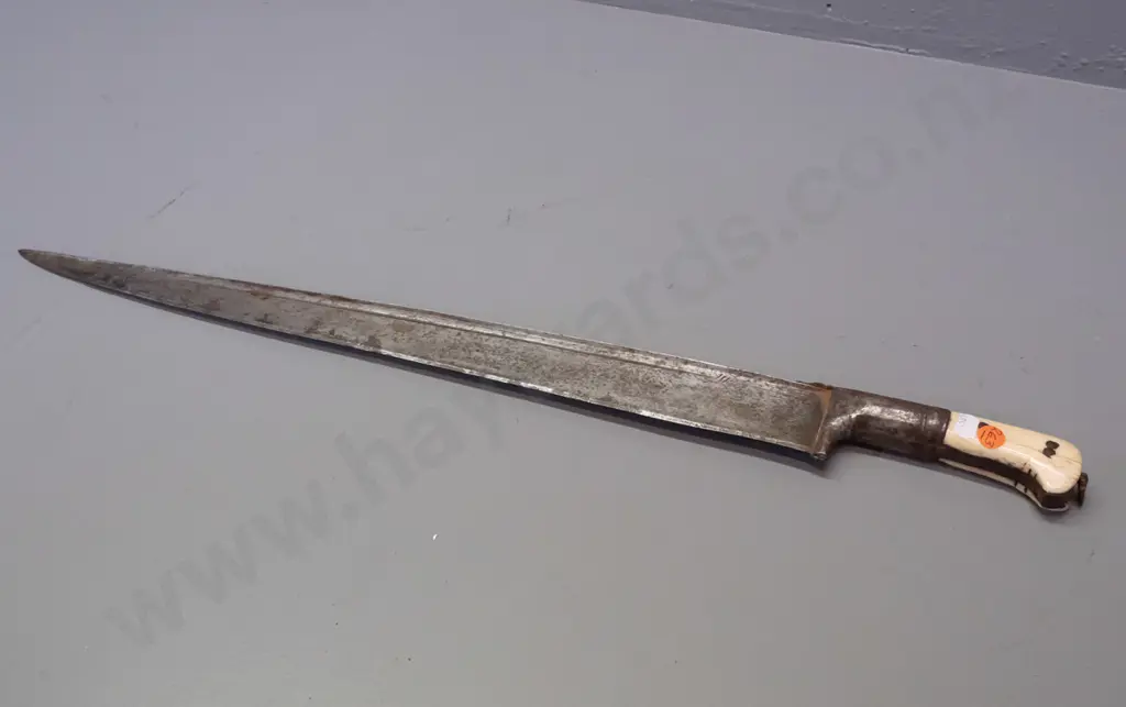 vintage (19th century?) Afghanistan Khyber sword with bone and metal handle, ribbed blade, some corrosion and wear L-715 Image 1++