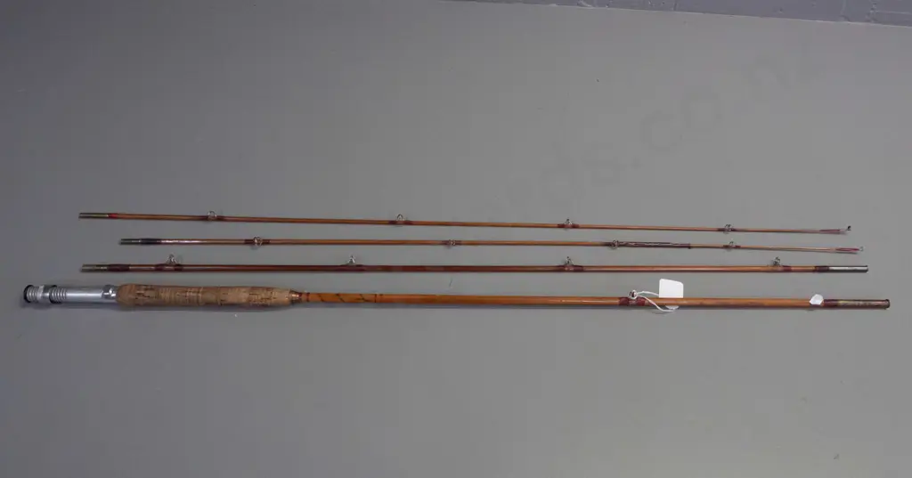 4-piece split cane fishing rod - 2 tip sections, one has a repair. Hard to read labelling, Made in Sweden, 9 1/2' Image 1++