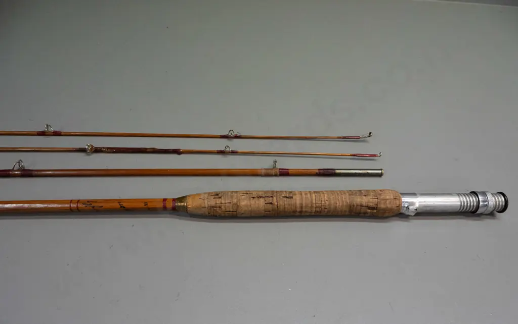 4-piece split cane fishing rod - 2 tip sections, one has a repair. Hard to read labelling, Made in Sweden, 9 1/2' Image 1++