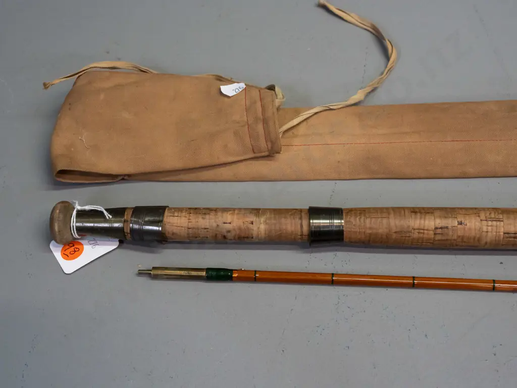 vintage 2-piece split cane fishing rod in canvas sleeve - no maker's marks Image 1++