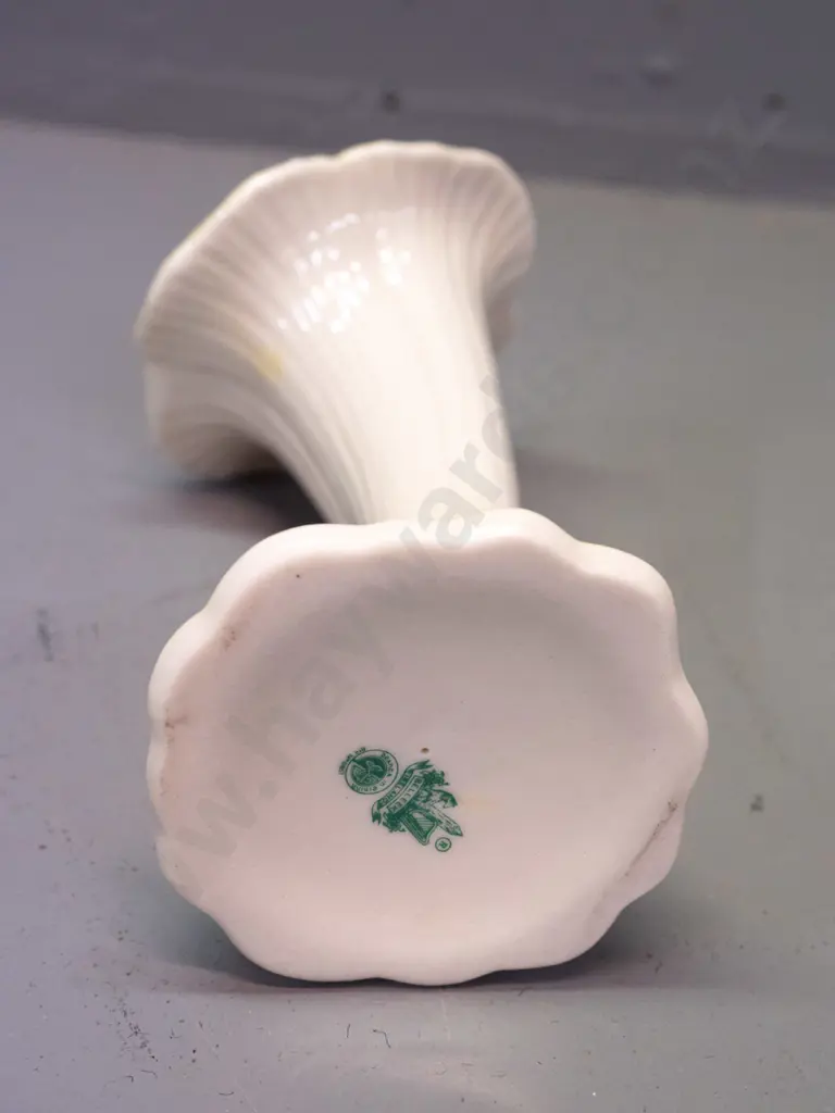 Belleek green mark floral form cream and yellow lustre vase H-190 Image 1++