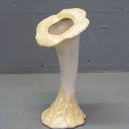 Belleek green mark floral form cream and yellow lustre vase H-190