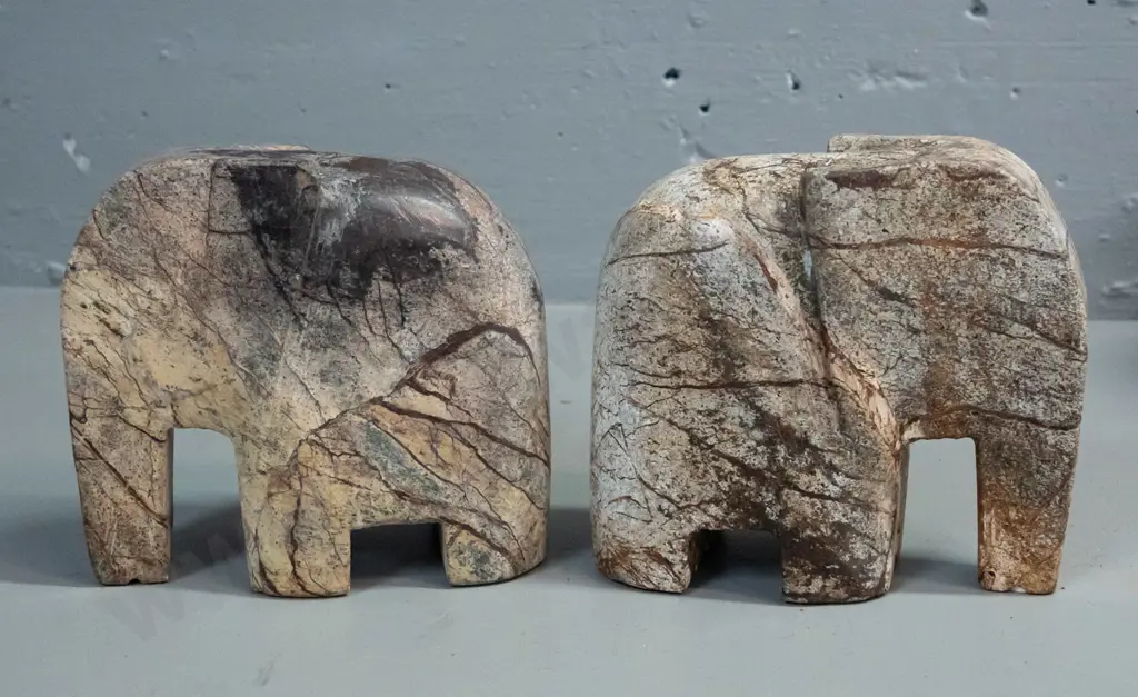 pair of carved stone elephants H-130 L-140 Image 1++